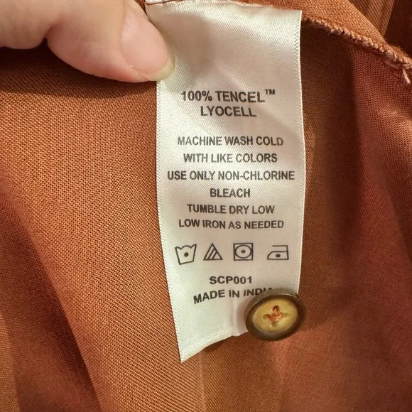 Quince Vintage Wash Tencel Button Front Dress Terracotta M - Picture 9 of 13